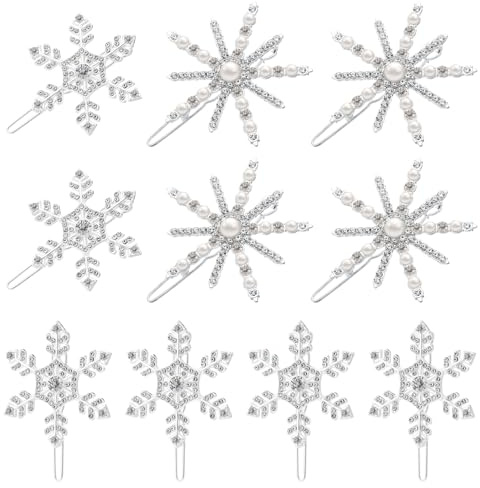MELLIEX 10 Pièces Pinces à Cheveux de Noël, Barrette Cheveux Flocon de Neige Accessoire Noel Pince avec Strass Argent pour Filles Femmes