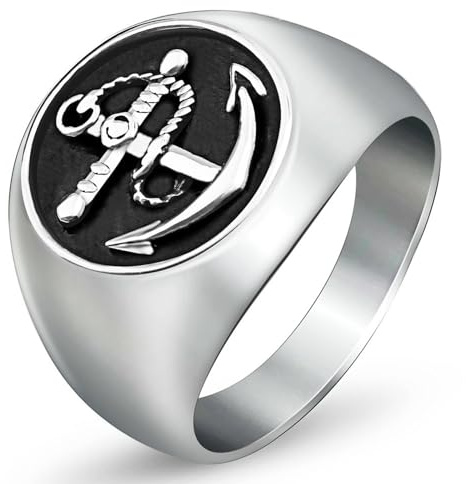 KUTCEK Herren Vintage Anker Ring - Titanstahl Nautischer Schmuck, Punk Gothic Ehering Band Hip Hop Fingerring Geschenk für Männer, Titanstahl