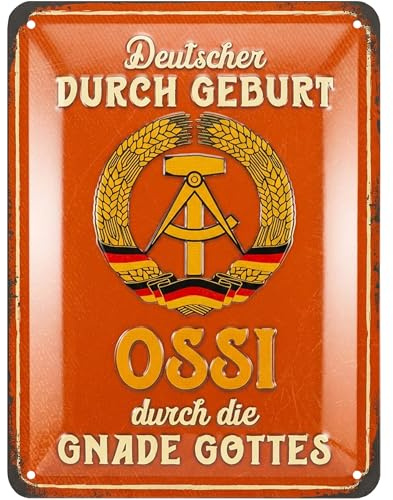 LANOLU Blechschild Ossi durch die Gnade Gottes, DDR Geschenke für Männer, Trabi Geschenke, Ossi DDR Produkte Haushalt passend für DDR Geschenkbox