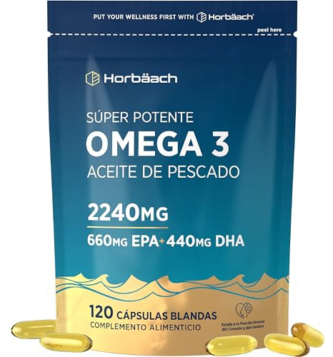 Omega 3 2240mg | 660mg EPA e 440mg DHA | 120 Capsule Molli | Olio di Pesce | di Horbaach
