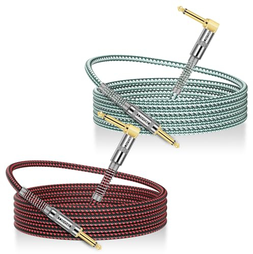 OTraki Cable Jack para Guitarra 2 m 2 Articoli con Angolo Retto | Cable Audio Professionale 6.3 mm per Chitarra Elettrica, Basso e Teclados, colori Rosso e Verde