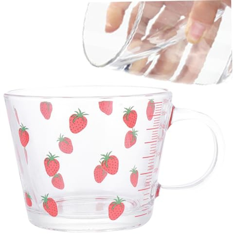 DOITOOL Erdbeer Glas Trinkbecher Transparenter Frühstücksbecher Mit Erdbeermotiv Für Saft Tee Milch Kaffee Eiscreme Und Pudding Glatter Rand Für Haushalt Und Tischdeko