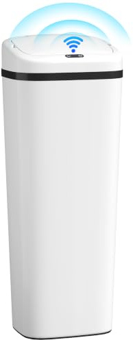 HOMCOM Cubo de Basura Cocina Automático 50 L con Sensor Infrarrojo Blanco | Papelera de Cocina Estrecha de Acero Inoxidable, Modo Manual, Anillo de Retención, Antihuellas, para Oficina Hogar