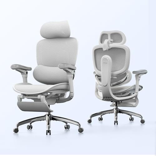 SIHOO Doro C300ProV2 Silla Oficina Ergonómica,Soporte Adaptativo,Reposapies | Reposabrazos 8D, Malla Transpirable, Inclinación de 135°, Respaldo Alto, Gris, para Largas Sesiones de Trabajo
