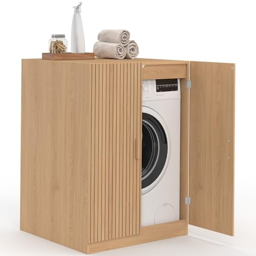 IDMarket - Mobile lavatrice con ante JULIETTE, effetto dogato, colore rovere