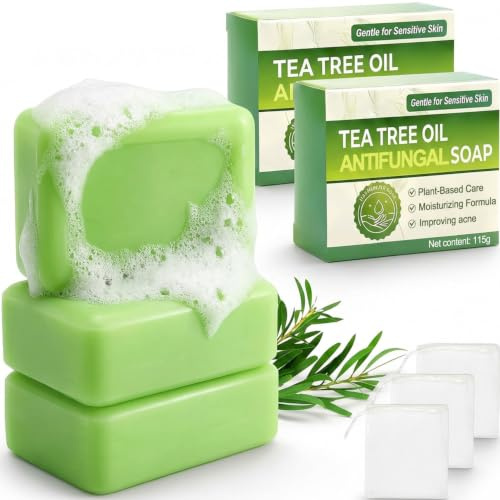 3 PCS Tea Tree Soap, Natural Cleansing Bar Soap for Face Body Hand, Tea Tree Oil Soap for Sensitive Skin - Quick Lather, Controls Oil, Deep Cleansing, Plant-Inspired Formula, Refreshing Scent