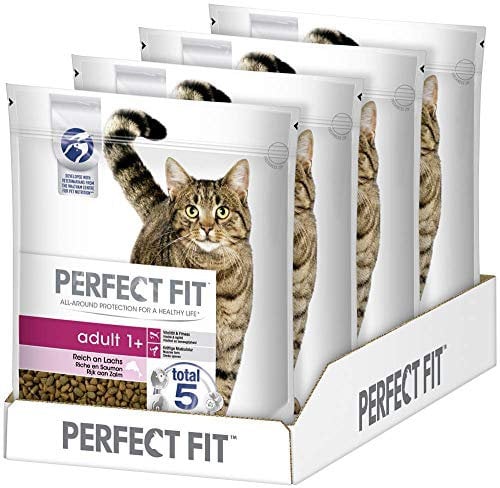 Perfect Fit Adult 1+ Dry Food for Adult Cats from 1 Year - Rich in Salmon - Supports Vitality - 4 x 1.4 kg