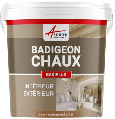 Badigeon à la chaux décoration intérieure extérieur maison BADIPLUS - 2.5 kg (jusqu'à 12.5 m²) Rome - Orangé Clair - ARCANE INDUSTRIES