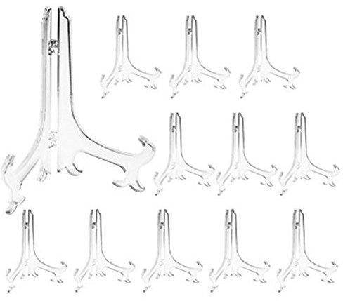 Tincogo 6 Clear Plastic Easels or Stand / Plate Holders to Display Pictures or Other Items at Weddings, Home Decoration, Birthdays, Tables (12 Pack)