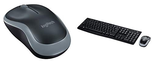 Logitech M185 Wireless Mouse for Windows, Mac and Linux - Grey + Logitech MK270 Wireless Keyboard and Mouse Combo for Windows - QWERTY, UK Layout, Black