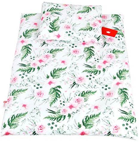 Babylux 2 TLG. Set Bezug für Kinderwagen Stubenwagen oder Wiege Garnitur Bettwäsche Kissen Decke 60 x 78 cm (110. Wilde Blüten)