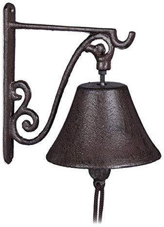 Relaxdays Cast Iron Doorbell, Country Look, Clear Sound, Garden Ornament, Weatherproof, Brown