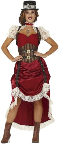 FIESTAS GUIRCA | Steampunk Damen Kostüm - Kleid - Retro und viktorianische Kostüme für Halloween, Karneval und Kostümpartys - Ideal für Erwachsene - Granatrot und Braun