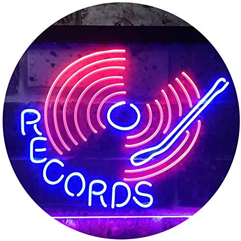 ADVPRO Records Turntable DJ Bar Dual Color LED Barlicht Neonlicht Lichtwerbung Neon Sign Rot & blau 600 x 400mm st6s64-i3302-rb