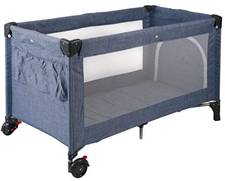 CHIC 4 BABY 340 55 Reisebett LUXUS mit Einhängeboden für Neugeborene und Tragetasche, Jeans blau