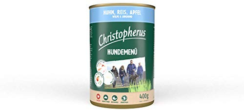 Christopherus Hundemenü Junior, Mit Huhn, Reis, Apfel, Vollnahrung für Welpen und Junghunde, Nassfutter, 6 x 400 g