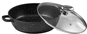 Pradel Excellence - Mijoteuse Façon Pierre 24 cm - Fonte d'Aluminium Noir - Revêtement Anti-Adhérent - Couvercle Verre - Poignées Silicone - Cuisson Homogène - Compatible Tous Feux