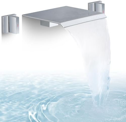 Qinkell Robinet mural cascade pour baignoire romaine avec 2 poignées chromées et débit élevé
