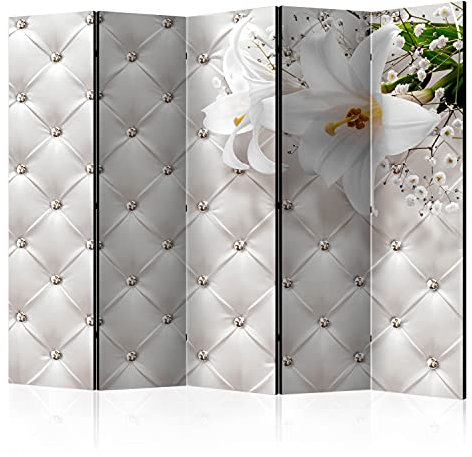 murando - Paravent Raumteiler Innen Blumen 225x172 cm 5-teilig Einseitig Raumtrenner Trennwand Holz Room Divider Mobiler Sichtschutz Spanische Wand Raum Abtrennung Glamour weiß Lilie b-C-0119-z-c