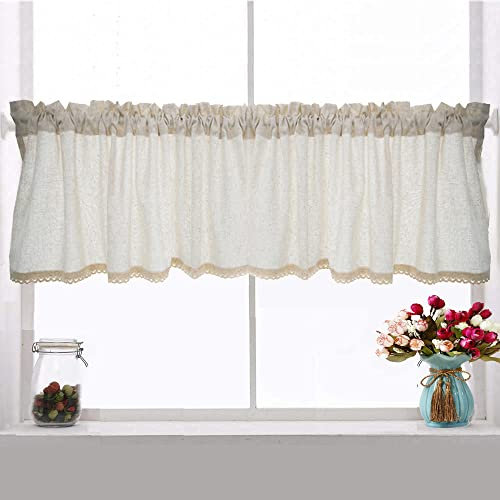 Ricemru Modern Scheibengardine Leinen 40 Hoch Bistrogardine Halbtransparent Küche Wohnzimmer Kurz Küchengardinen Kurzstore Gardinen mit Häkelkante,100x40