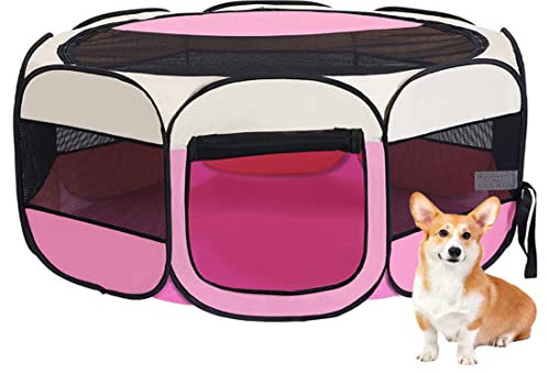 Floving Parc Pliable Portable Parc pour Animaux de Compagnie intérieur/extérieur -8 Panneau, résistant à l'eau (Rose)