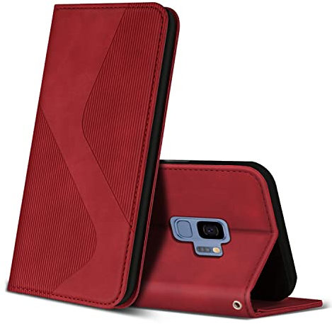 ZONNAVI Coque pour Samsung Galaxy S9, Premium Étui Housse en Cuir de Protection avec [Emplacements Cartes] [Magnetique], Clapet Folio Portefeuille pour Samsung Galaxy S9 (Rouge)