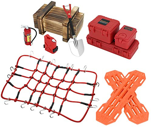 GLOBACT RC Crawler Accessories Car Roof Decoration Tank Storage Box, Wood Box, Luggage Net, Fuel Box, Shovel, Fire Extinguisher, Recovery Board for RC 1/10 Crawler TRX4 Axial SCX10 Redcat