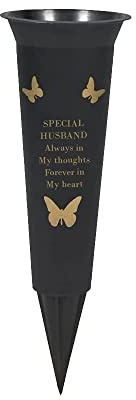 PHG Limited Edition Graveside Flower Vase with Personalised Verse | Unique Grave Side Flower Pot | Memorial Gift for Loved One | Durable Plastic Flower Holder | 33 x 11 (Husband Black)