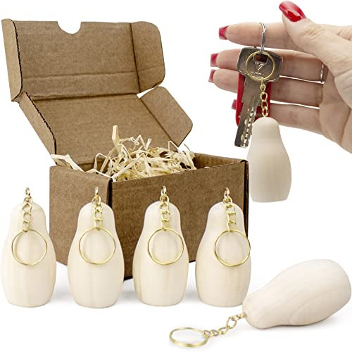 AEVVV Blank Nesting Doll Keychain 5 pcs - DIY Key Ring Blank Doll for Craft - Paint Your Own Matryoshka Key Chain - Russian Nesting Dolls to Paint