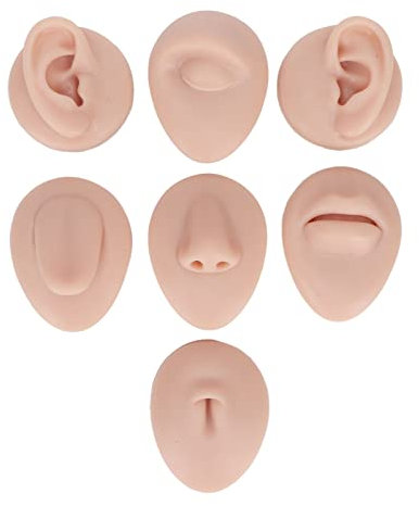 Weiches Silikon, Flexibles Modell, Körperteil-Display-Set, Body-Piercing-Übungsmodell, Simulation, Ohr, Nase, Mund, Zunge und Bauchnabel-Modell für Unerfahrene Piercer (Mittlere Fleischfarbe)