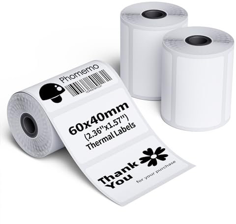 Phomemo M110/M220/M221/M200/M120/M100/M108/M150/M250/M260 Selbstklebende Etiketten, 2.36 x 1.57 (60x40 mm) Thermoetiketten papier für Phomemo Etikettendrucker, 180 Etiketten pro Rolle (3 Rollen)