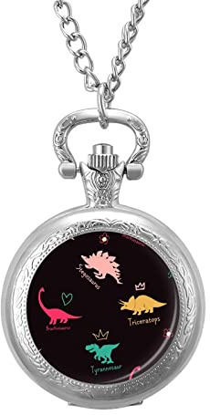 Hoppa! Taschenuhr Vintage Dinosaurier Mädchen Dinosaurier Halskette Anhänger, Silberfarben, Talla de un Talla