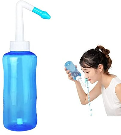 Kit Lavage de Nez Sinus Rinse Kit Kit de Rinçage des SinusLavage Nez Irrigation Nasale Pot Douche Nasale 500ml Kit Lavage de Nez Douche Nasale Irrigation Nasale Sinus Rinse Lavage (Bleu*1)
