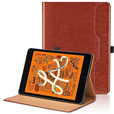 Coque pour iPad Mini 7.9 Pouces, iPad Mini 5/4/3/2/1 PU Cuir Cover Tablette Housse de Protection Auto Réveil/Sommeil, Multi-Angle Flip Portefeuille Étui avec Fonction Support - Marron