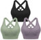 Leversic Sport BH Damen Push up, Sports Bra Ohne Bügel Sport BH Rückenfrei, mit Breiten Trägern für Besseren Halt und Unterstützung, 3PCS-Schwarz+Grün+Violett, M