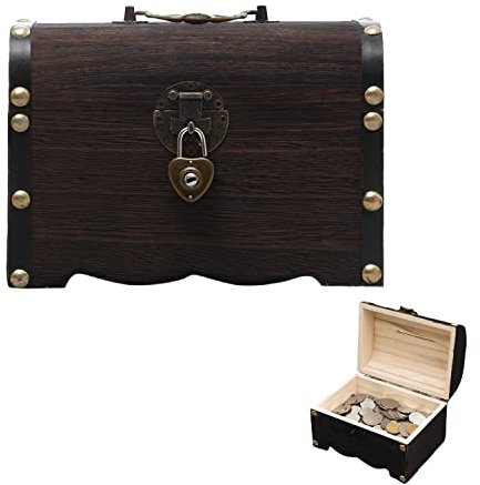 Yhuasia Vintage Holzschatztruhe, Sparschwein, Kleine Schatztruhe, Karbonisierte Abschließbare Kleine Schatztruhe, für Kleine Gegenstände (14.5 * 10.9 * 5 cm)