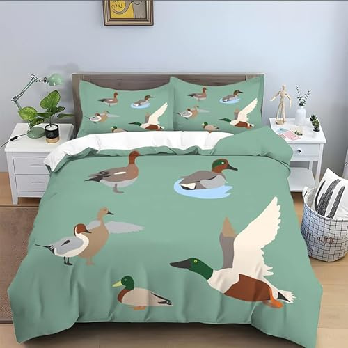 ROLETI Bettwäsche 90x200 WeißE Ente 3D-Digitaldruck Kinderbettwäsche-Set, Mikrofaser-Bettbezug mit Reißverschluss + 2 Kissenbezüge 80x80 cm