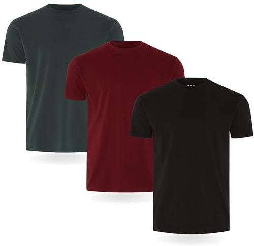 Camiseta FM London paquete de 3/5 para hombre - Camisetas de peso premium con diseño ligeramente ajustado, Negro, Burdeos, Verde (Pack de 3 ), XXL