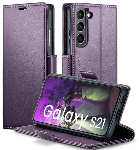 XYGLOW Handyhülle für Samsung Galaxy S21 Hülle Premium Leder Klappbar Kartenfach Magnet Standfunktion RFID Schutzhülle für Samsung S21 5G Flip Case Wallet Klapphülle Lederhülle Lila 6,2