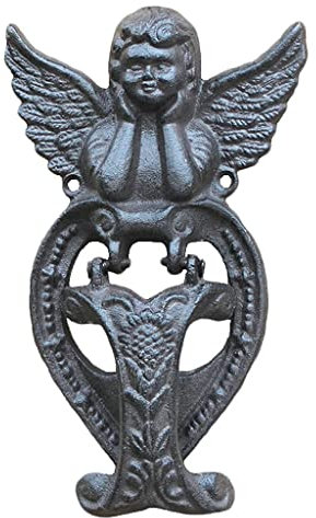 Türklopfer, Kleiner Engel, Eisen-Türklopfer, Haustürklopfer, Heim-/Innenhof-Wanddekoration, Dekorativer Griff (Schwarz, 22,8 X 13,6 X 3,5 cm)