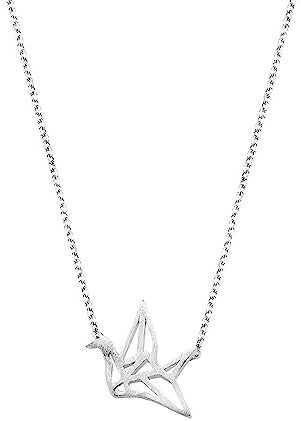 Halskette mit Anhänger Sterling-Silber 925 matt gebürstet Origami-Kranich Vogel 38 - 42 cm Einheitsgröße Sterlingsilber, One Size, Sterling Silber
