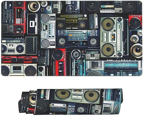 Gaming Mauspad 75 x 40 cm Vintage Wand von Radio Boombox Druck Erweitertes großes Mauspad große Schreibtischunterlage Computertastatur Mauspad