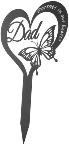 PRETYZOOM Iron Heart Shaped Cemetery Memorial Stake Garden Grave Marker Butterfly Plaque 30x19cm