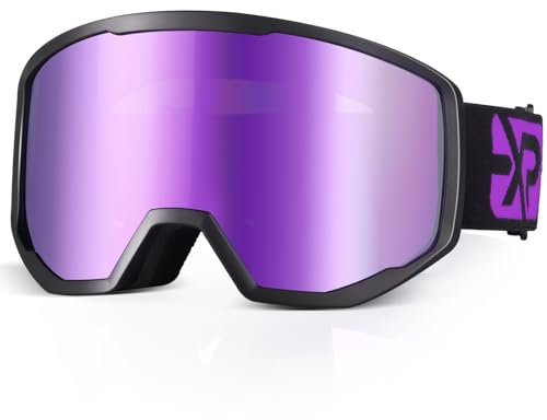 EXP VISION Ski Goggles, Anti fog Snow Snowboard Goggle OTG Dual lens with 100% UV400 Protection for Men Women (Black Frame-Purple)