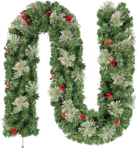 Uten künstliche Tannengirlande, Girlande 2.2m mit roter Beeren und Tannenzapfen, Weihnachtsdeko für Treppe, Tür