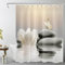 LB Zen Steine Duschvorhang 120x175cm(BxH) Weiße Blume mit beigefarbenem Schmetterling Antischimmel Wasserdicht Badezimmer Vorhänge, Ruhiges Spa Extra Kurz Polyester Stoff Bad Vorhang mit Haken