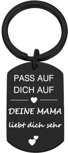 Tecreo Schlüsselanhänger Geschenk Pass Auf Dich Auf. Deine Mama liebt dich sehr Schlüsselanhänger Geburtstag Geschenk Graduierung Geschenk Neue Fahrer Geschenk von Mutter zu Sohn