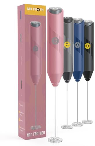 MR FROTH Handheld Milk Frother - Battery-Operated Coffee Frother Wand - Durable & Food-Safe Drink Mixer - Noise-Free, No Shaking - Electric Hand Held Coffee Whisk Frother for Matcha, Milkshake (Pink)