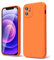 oakxco for iPhone 12 Mini Case Liquid Silicone, Fluorescent Bright Solid Color, Soft Rubber Gel Elegant Aesthetic Cover, Thin Slim TPU Matte Plain Smooth Case for Women Girl Cute, Neon Orange
