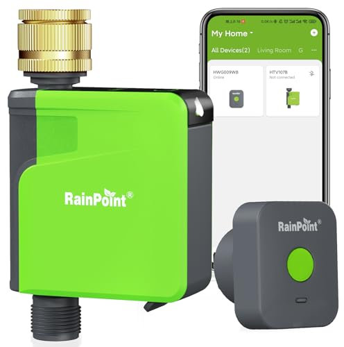 RAINPOINT Bewässerungscomputer WLAN 2,4 GHz mit Messingeinlass,intelligenter Wassertimer für Gartenschlauch,Zeitschalter mit Regenverzögerung/manuelle Bewässerung, App-Steuerung(Mit Hub)